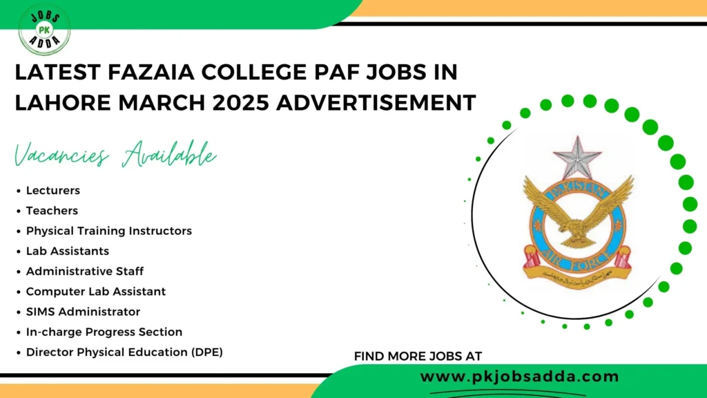 Fazaia College PAF Jobs 2025 Lahore